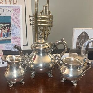 Gorham Vintage Silver 3 Piece Duchess Coffe Set with Cream and Sugar Bowl EUC